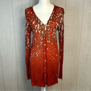 MarlaWynne Long Cardigan Sweater Size M Button Up V Neck Animal Print Office